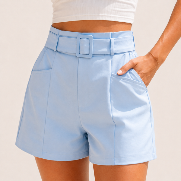 Ladies High-Waisted Belted Summer Shorts