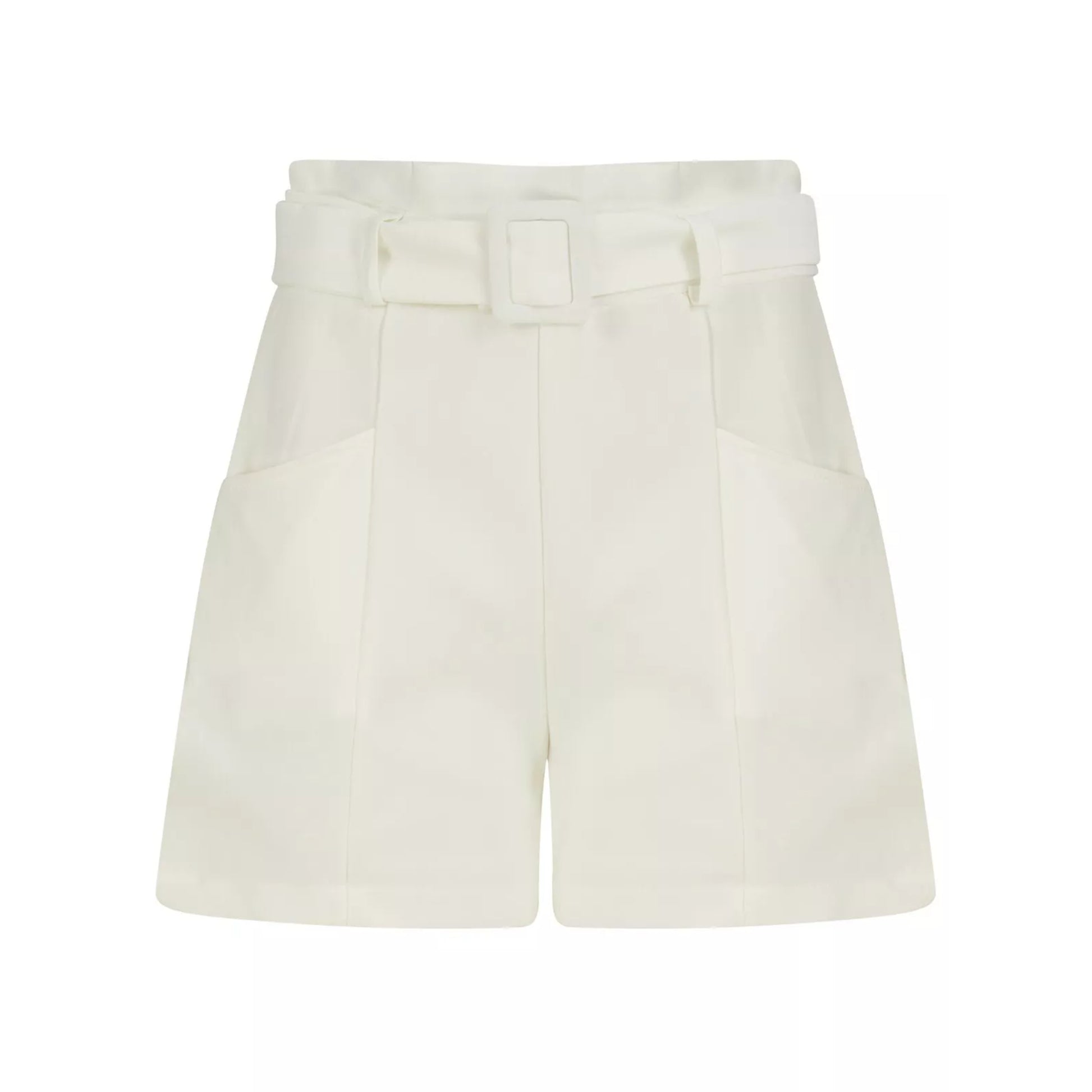 Women's high-waisted belted tailored shorts in white – smart summer shorts with pockets and pleated front detail