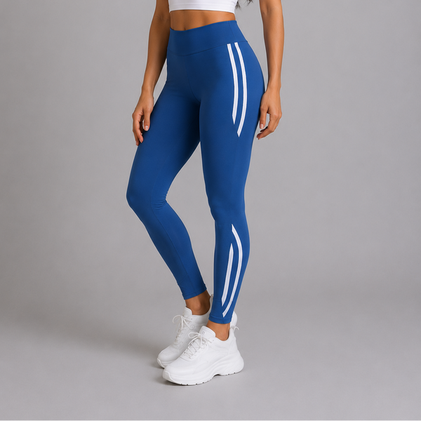 Ladies High-Waisted Split Stripe Leggings (Air Force Blue)