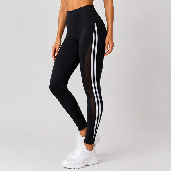 Ladies High-Waisted Duo Stripe Leggings (Black)