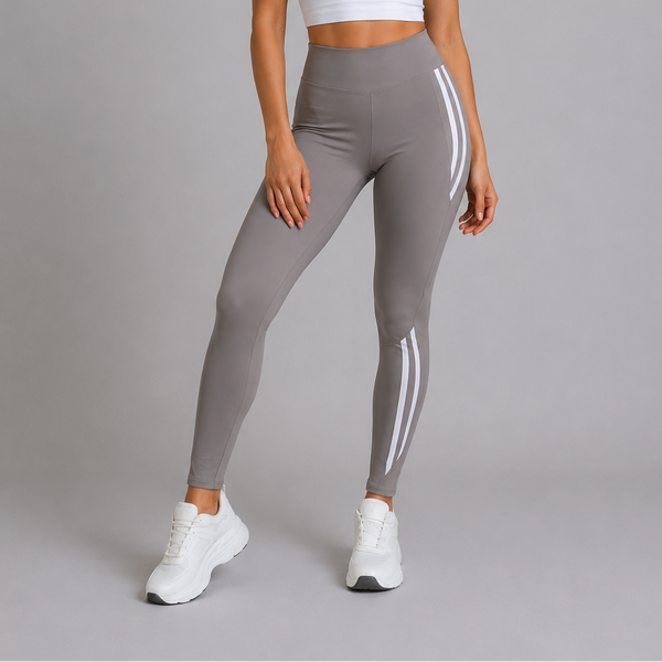 Ladies High-Waisted Split Stripe Leggings (Grey)