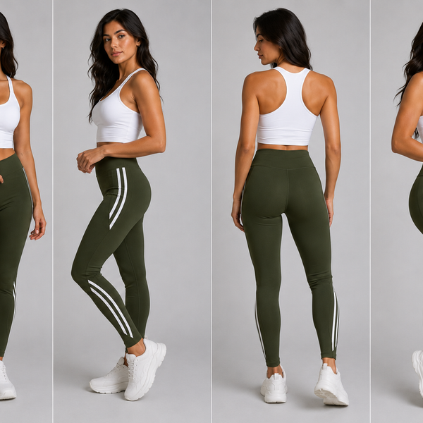 Ladies High-Waisted Split Stripe Leggings (Khaki)