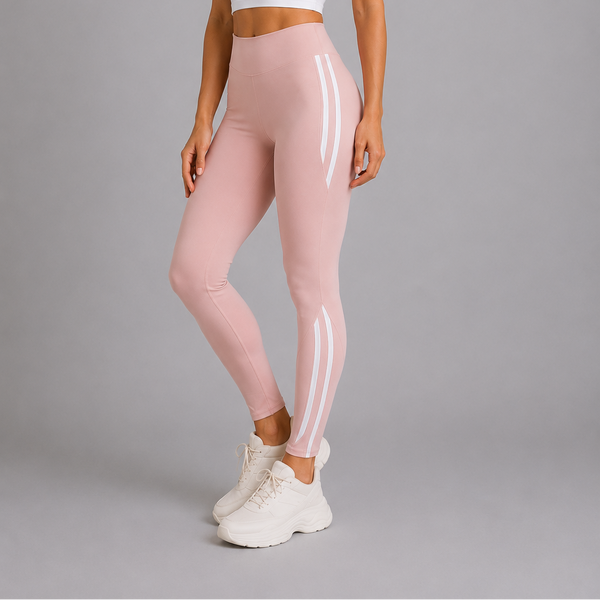 Ladies High-Waisted Split Stripe Leggings (Soft Pink)