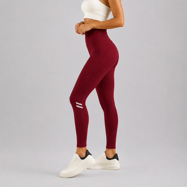 Ladies Athletic Stripe Leggings (Burgundy)