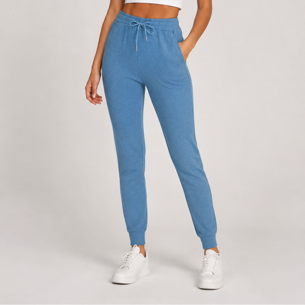Ladies air force blue soft touch joggers with drawstring waist and cuffed ankles stylish loungewear trousers