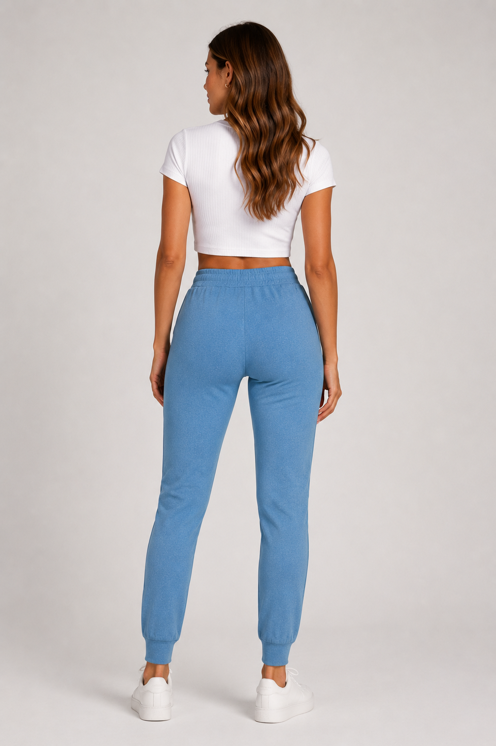 Ladies air force blue soft touch joggers with drawstring waist and cuffed ankles stylish loungewear trousers