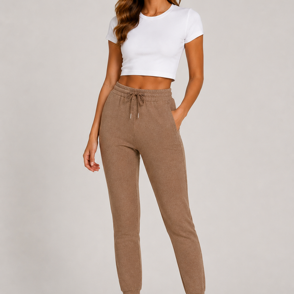 Ladies Everyday Comfort Fit Soft Touch Joggers (Brown)