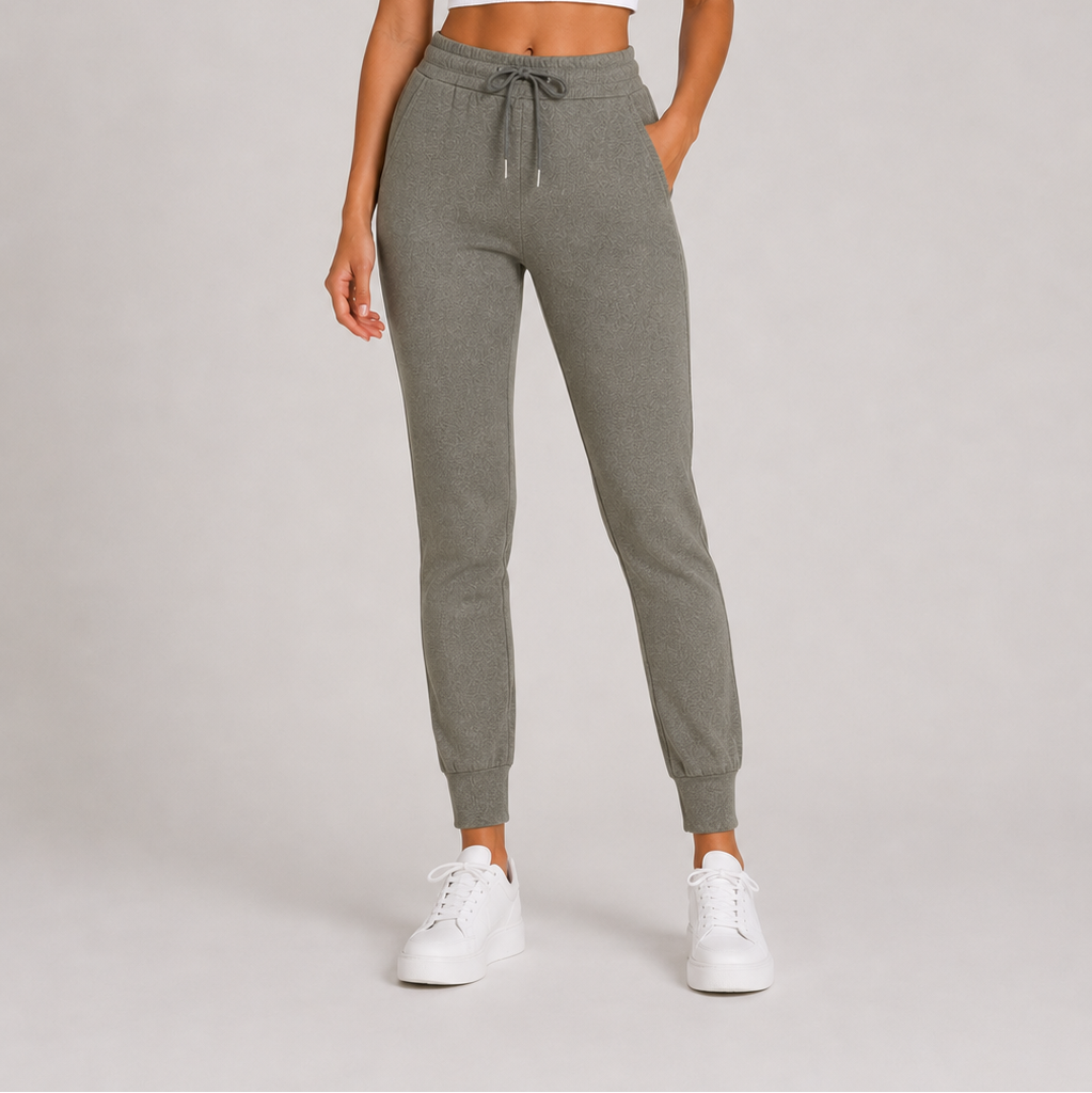 Ladies grey soft touch joggers with drawstring waist and cuffed ankles stylish loungewear trousers