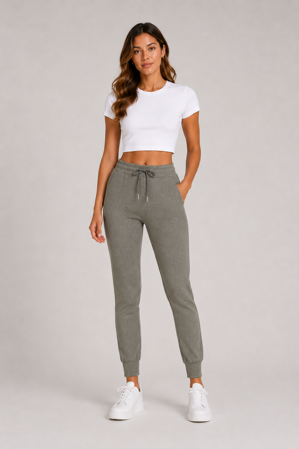 Ladies grey soft touch joggers with drawstring waist and cuffed ankles stylish loungewear trousers
