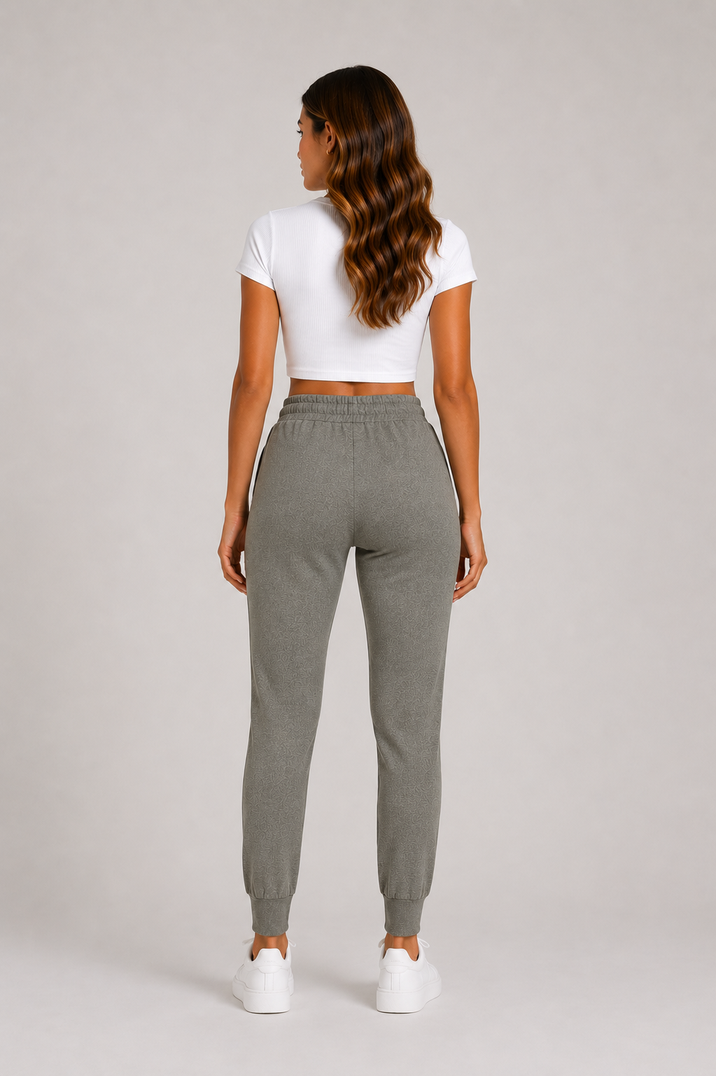 Ladies grey soft touch joggers with drawstring waist and cuffed ankles stylish loungewear trousers