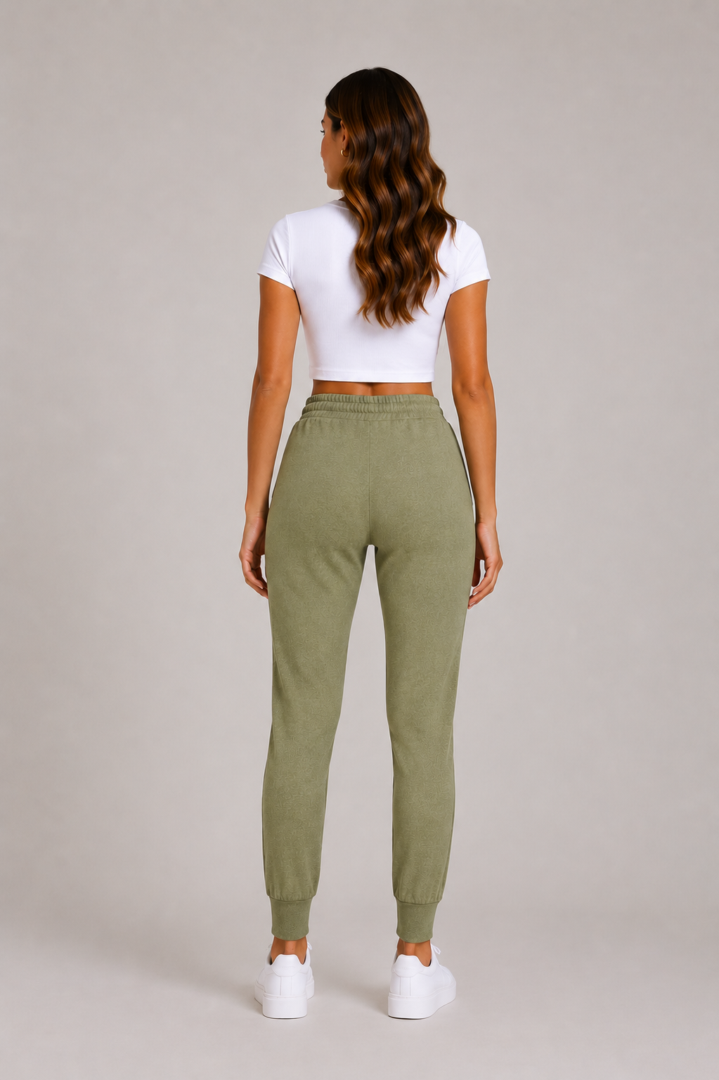 Ladies khaki green soft touch joggers with drawstring waist and cuffed ankles stylish loungewear trousers
