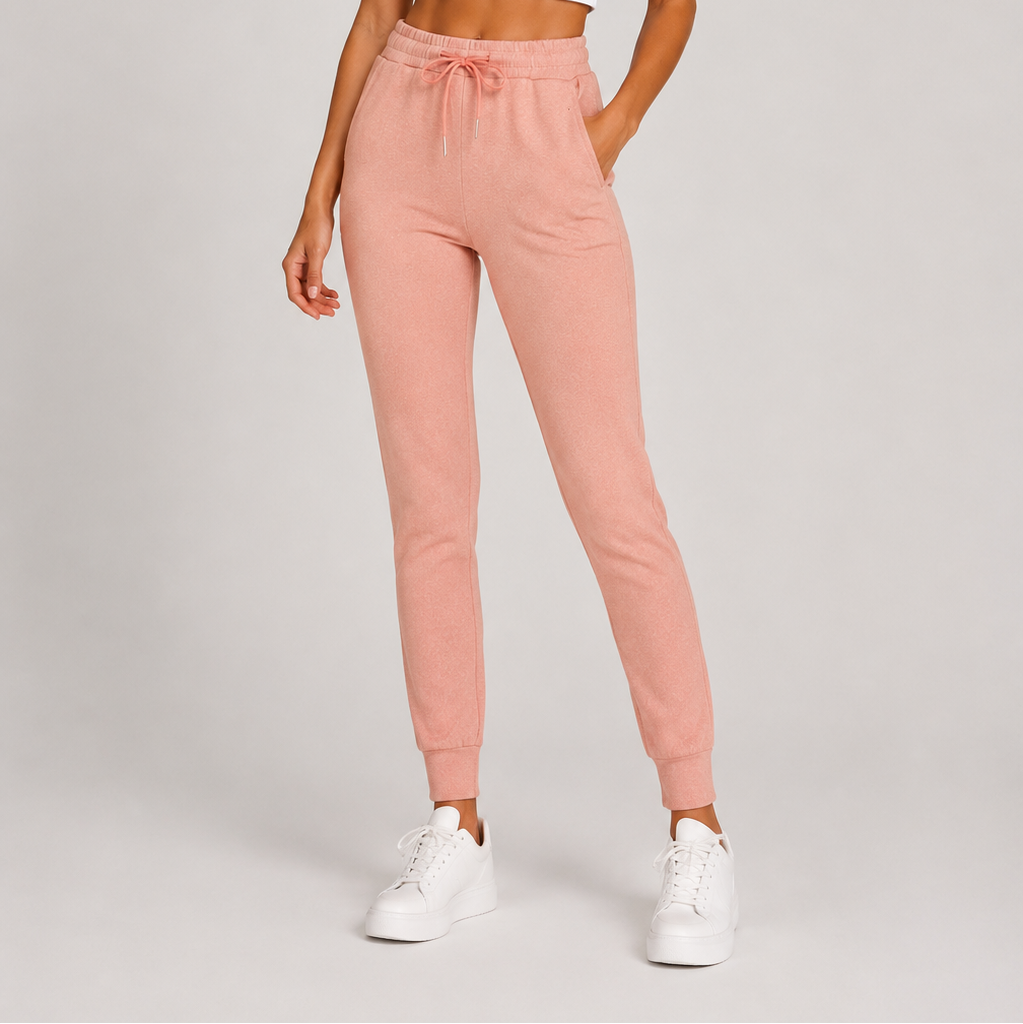 Ladies soft pink soft touch joggers with drawstring waist and cuffed ankles stylish loungewear trousers
