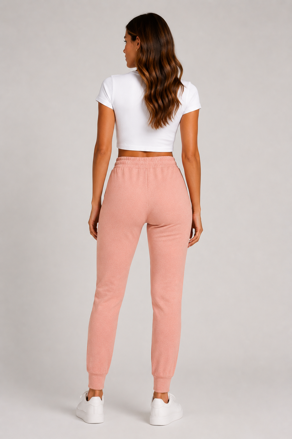 Ladies soft pink soft touch joggers with drawstring waist and cuffed ankles stylish loungewear trousers