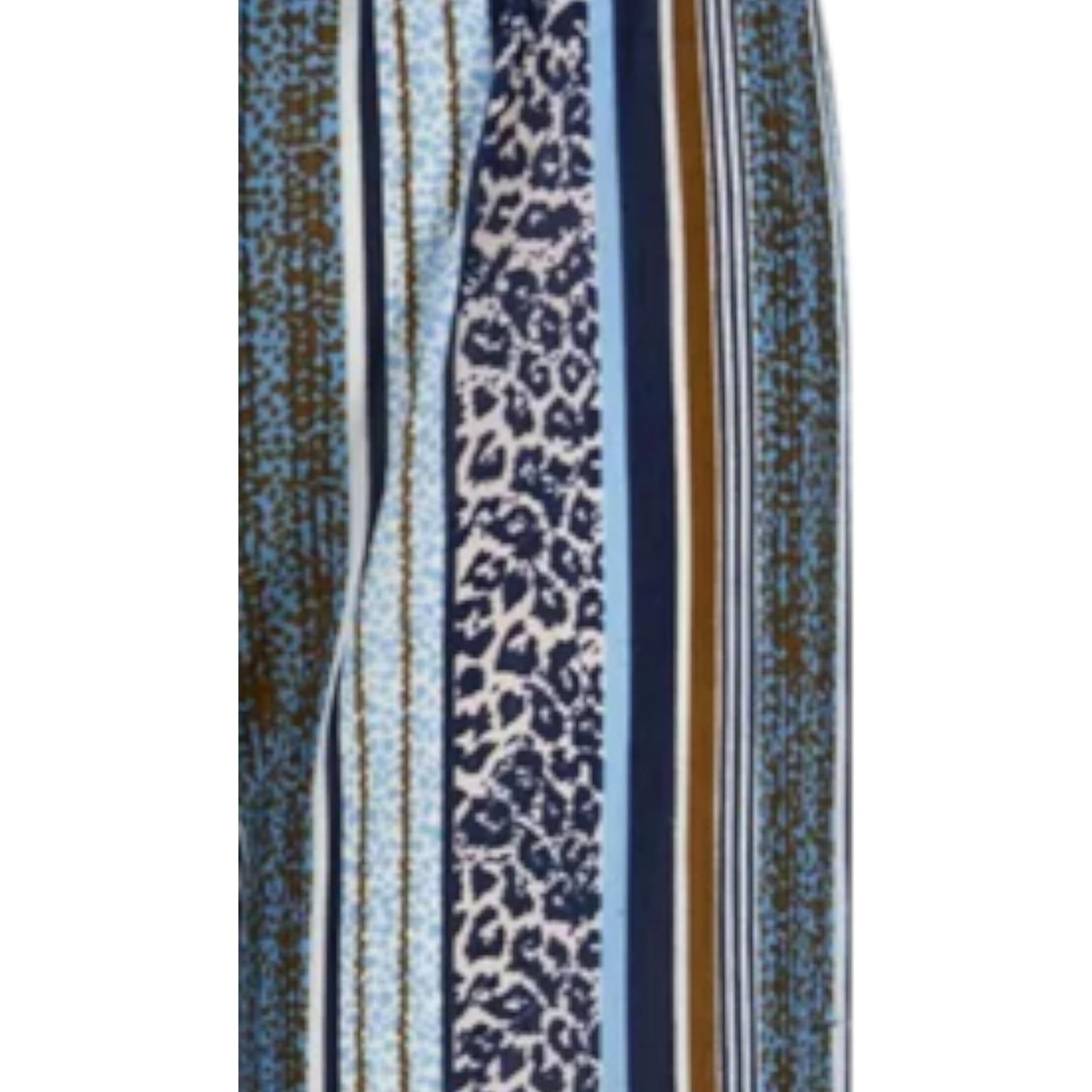 Ladies blue striped palazzo trousers with leopard print – high waist wide leg summer pants