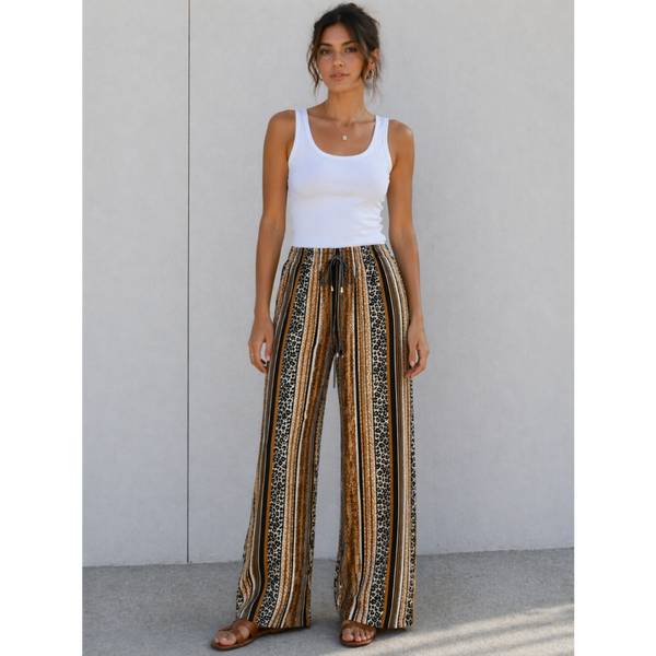 Ladies High Waisted Leopard Print Palazzo Trousers