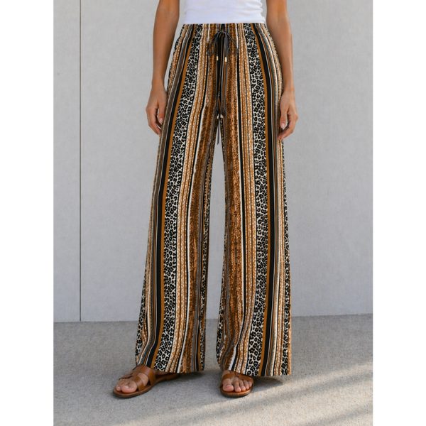 Ladies High Waisted Leopard Print Palazzo Trousers