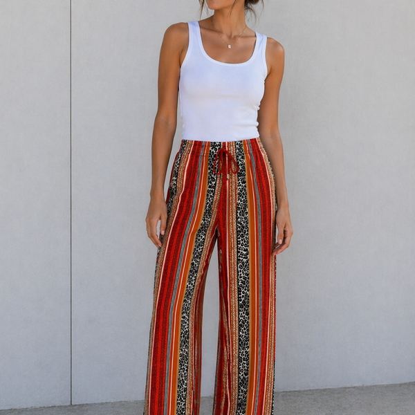 Ladies High Waisted Leopard Print Palazzo Trousers