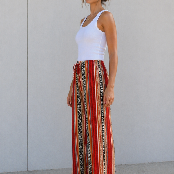 Ladies High Waisted Leopard Print Palazzo Trousers
