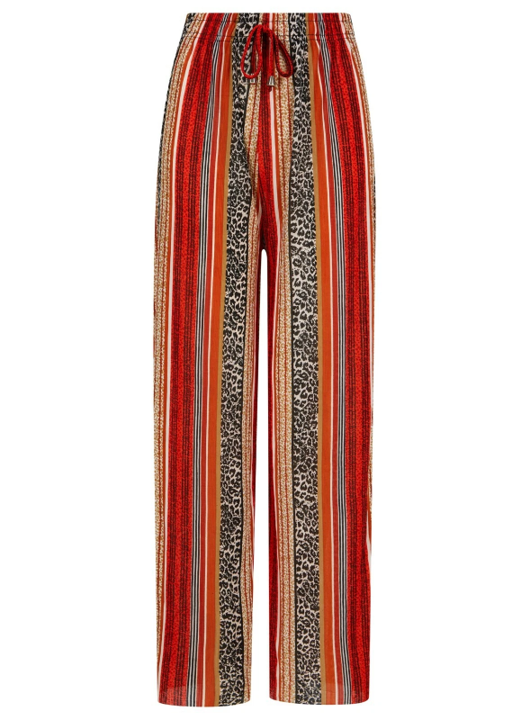 Ladies red striped palazzo trousers with leopard print – high waist wide leg summer pants 