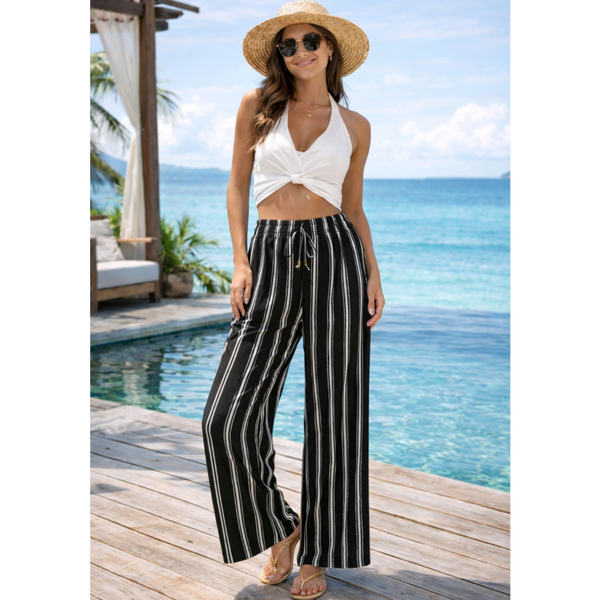 Ladies Black & White Stripe Palazzo Trousers