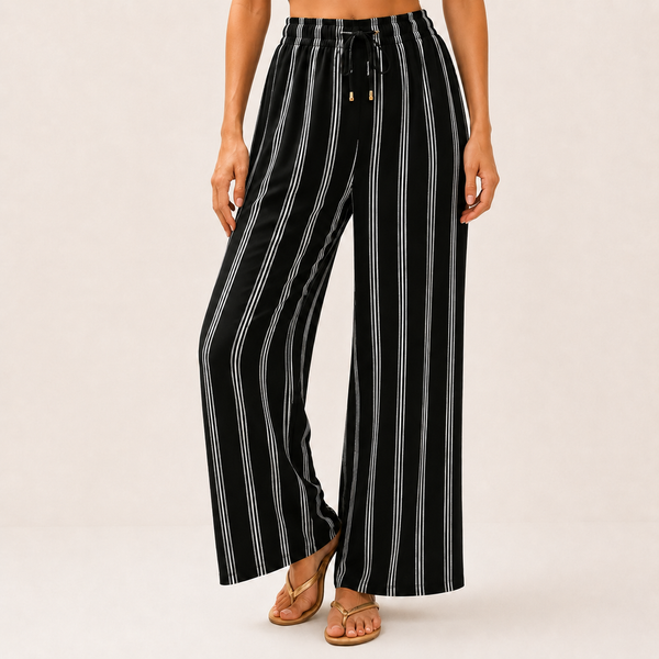 Ladies Black & White Stripe Palazzo Trousers