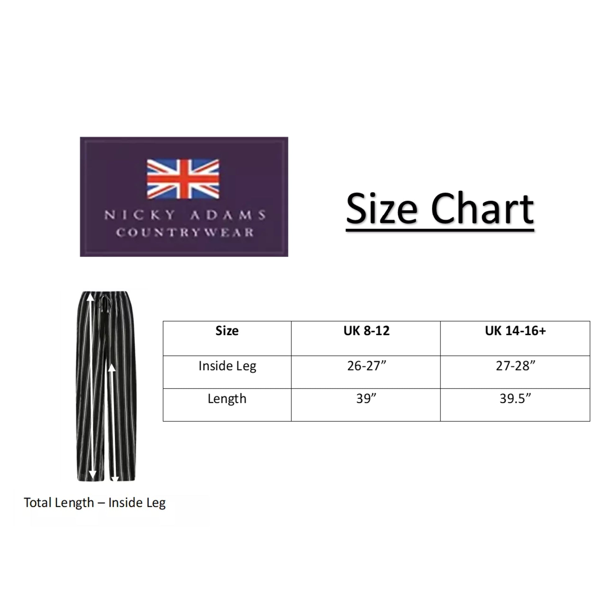 Ladies black and white vertical stripe comfort fit palazzo trousers with drawstring waist