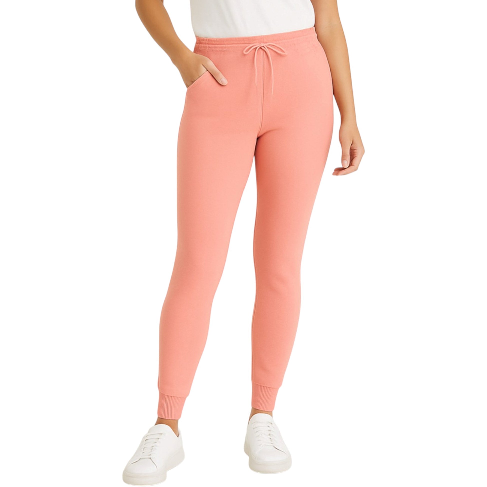 Ladies soft pink soft touch joggers with drawstring waist and cuffed ankles stylish loungewear trousers