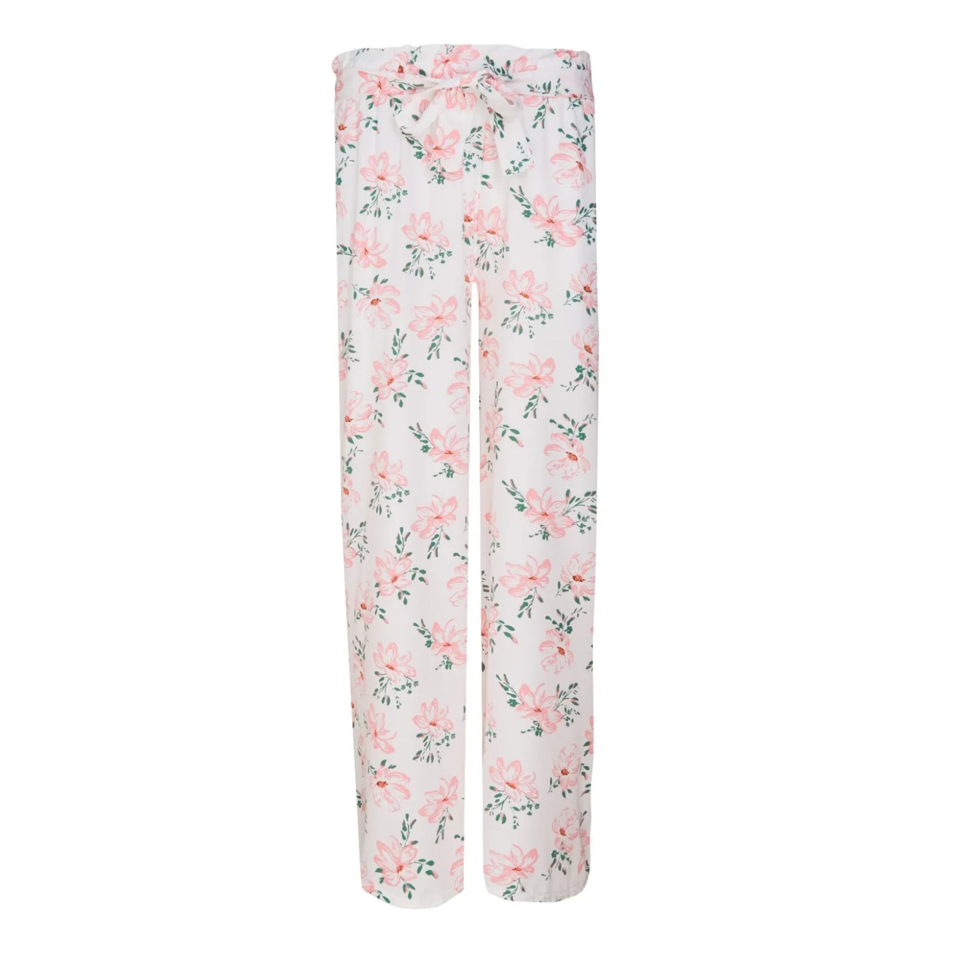 Ladies white floral summer trousers wide leg lightweight casual holiday pants with belt