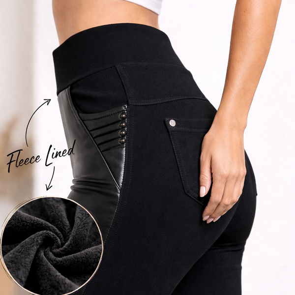 Ladies Fleece Lined Two Tone Leather Look Leggings