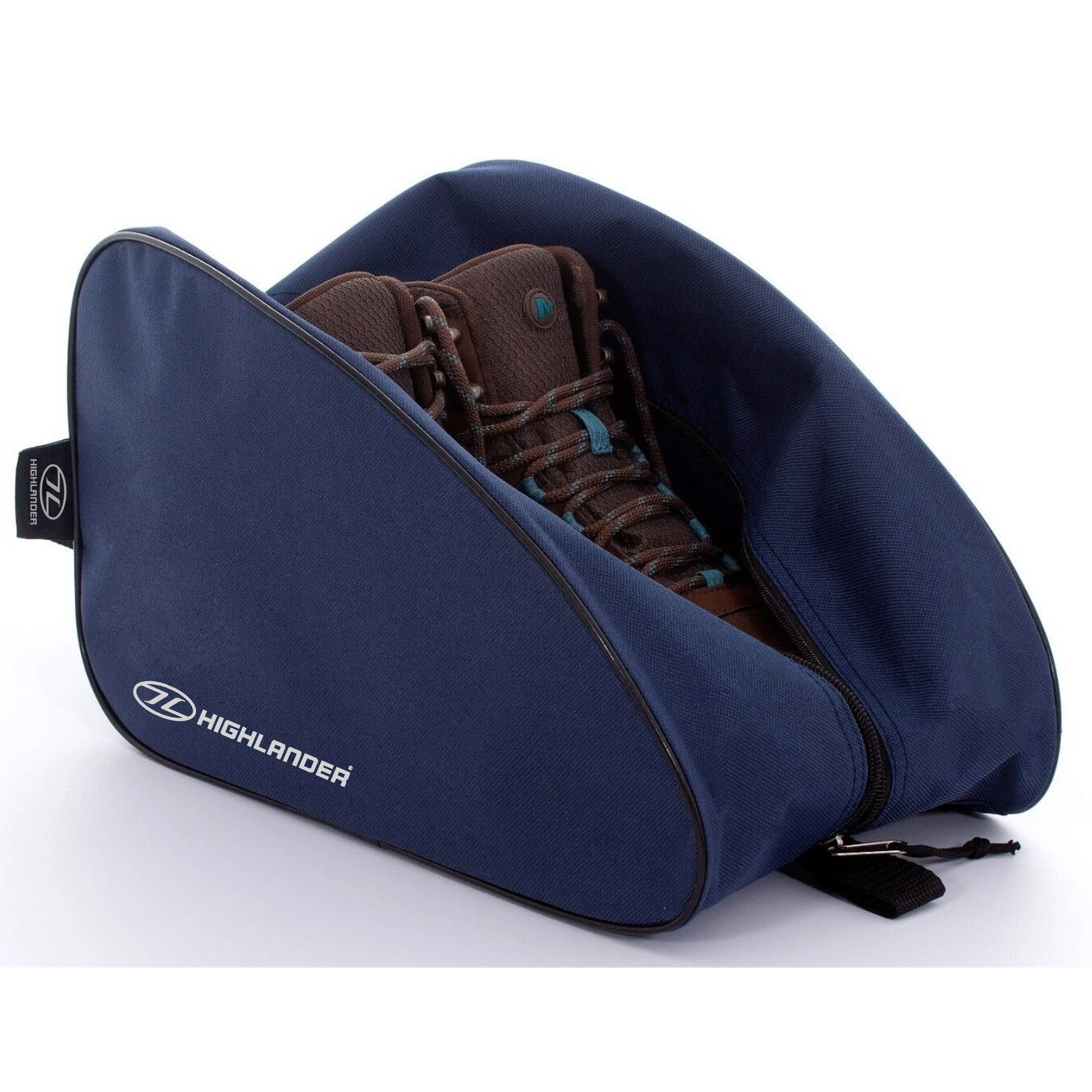 navy Highlander boot bag for travel shoe storage with zip opening
