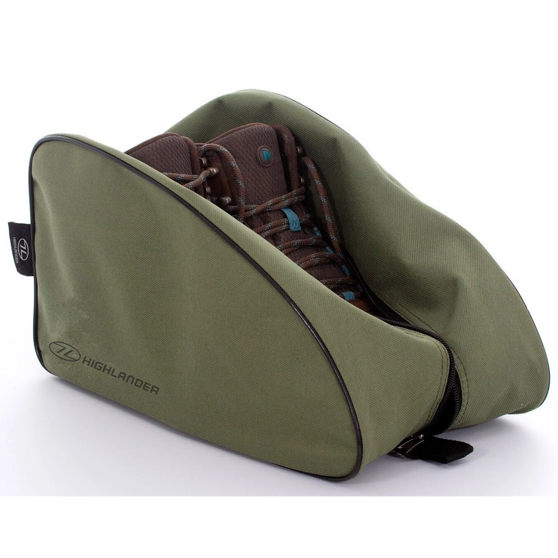olive Highlander boot bag for travel shoe storage with zip opening