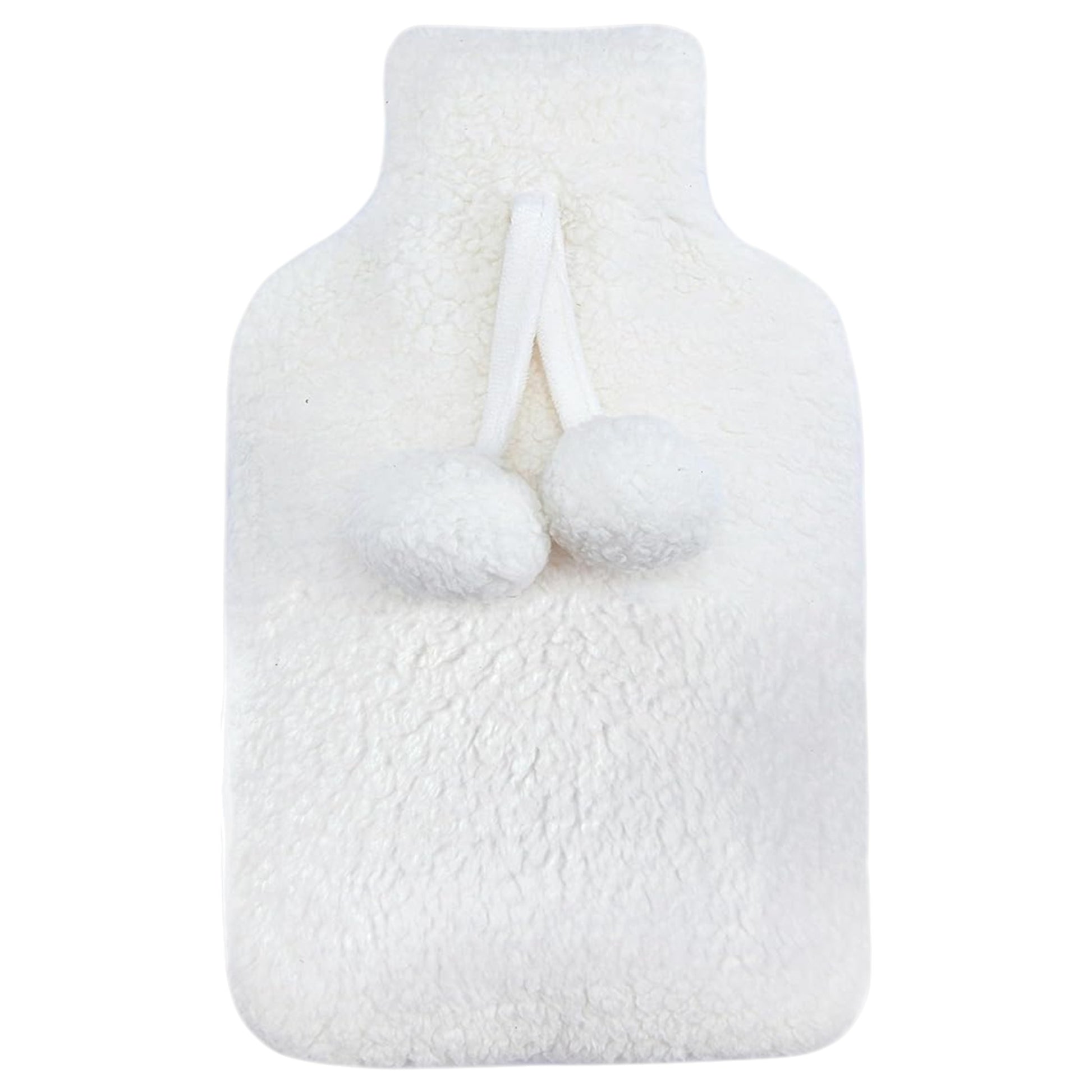 Elite Heat hot water bottle with removable plush cover, perfect for winter in cream white