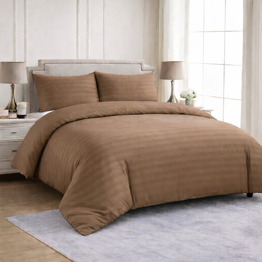 Hotel Collection beige satin stripe microfibre duvet cover set with luxury hotel style design available in Single, Double, King or Super King Size