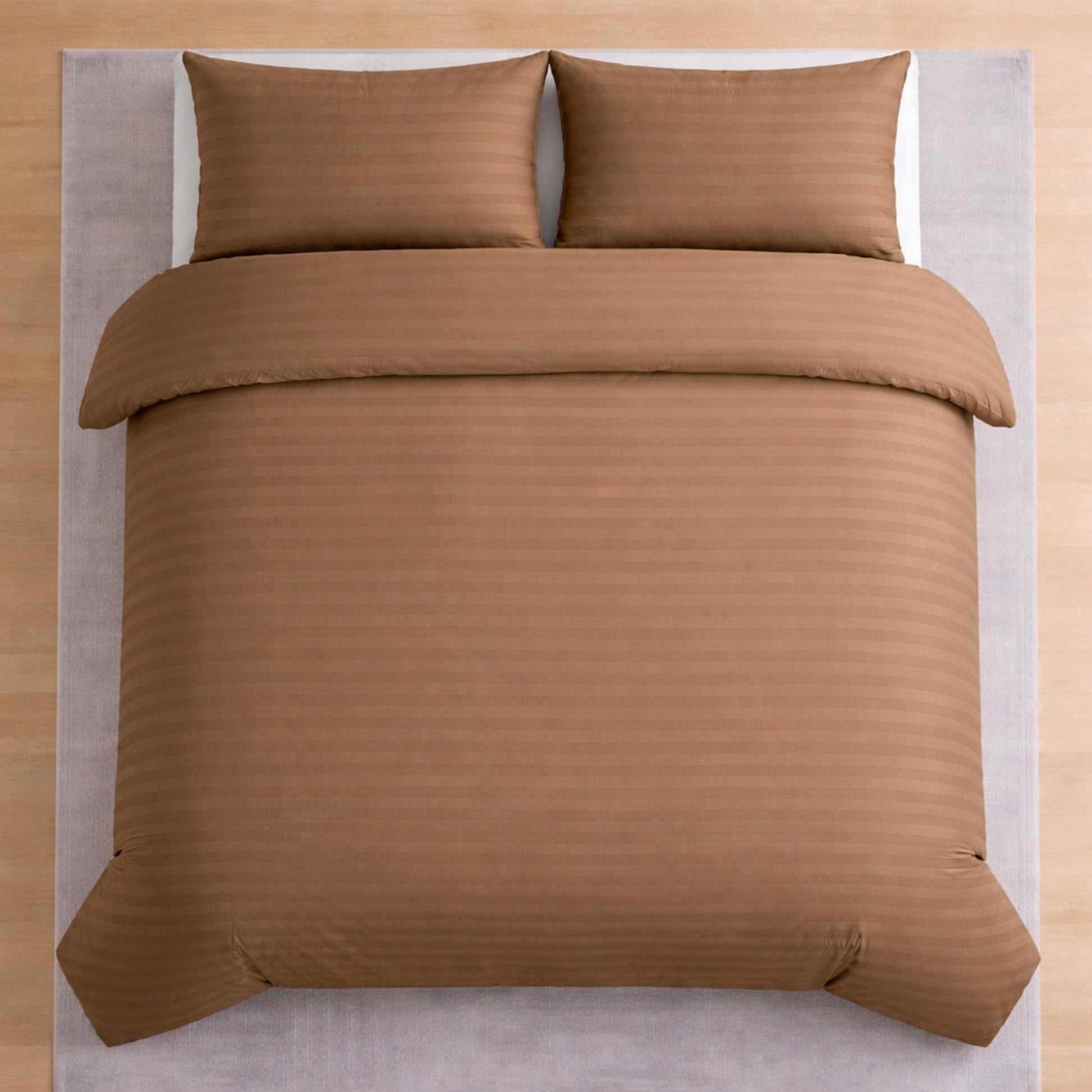 Hotel Collection beige satin stripe microfibre duvet cover set with luxury hotel style design available in Single, Double, King or Super King Size