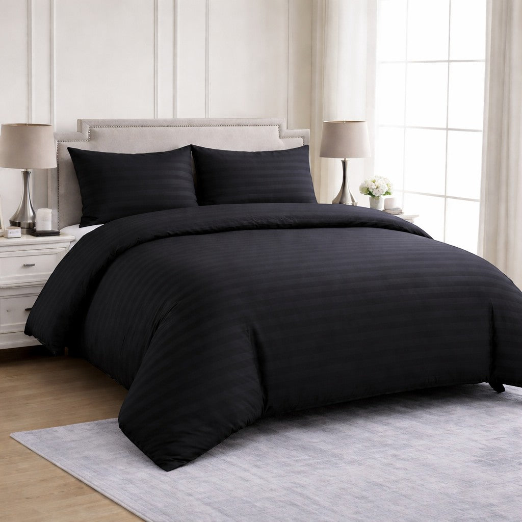 Hotel Collection black satin stripe microfibre duvet cover set with luxury hotel style design available in Single, Double, King or Super King Size