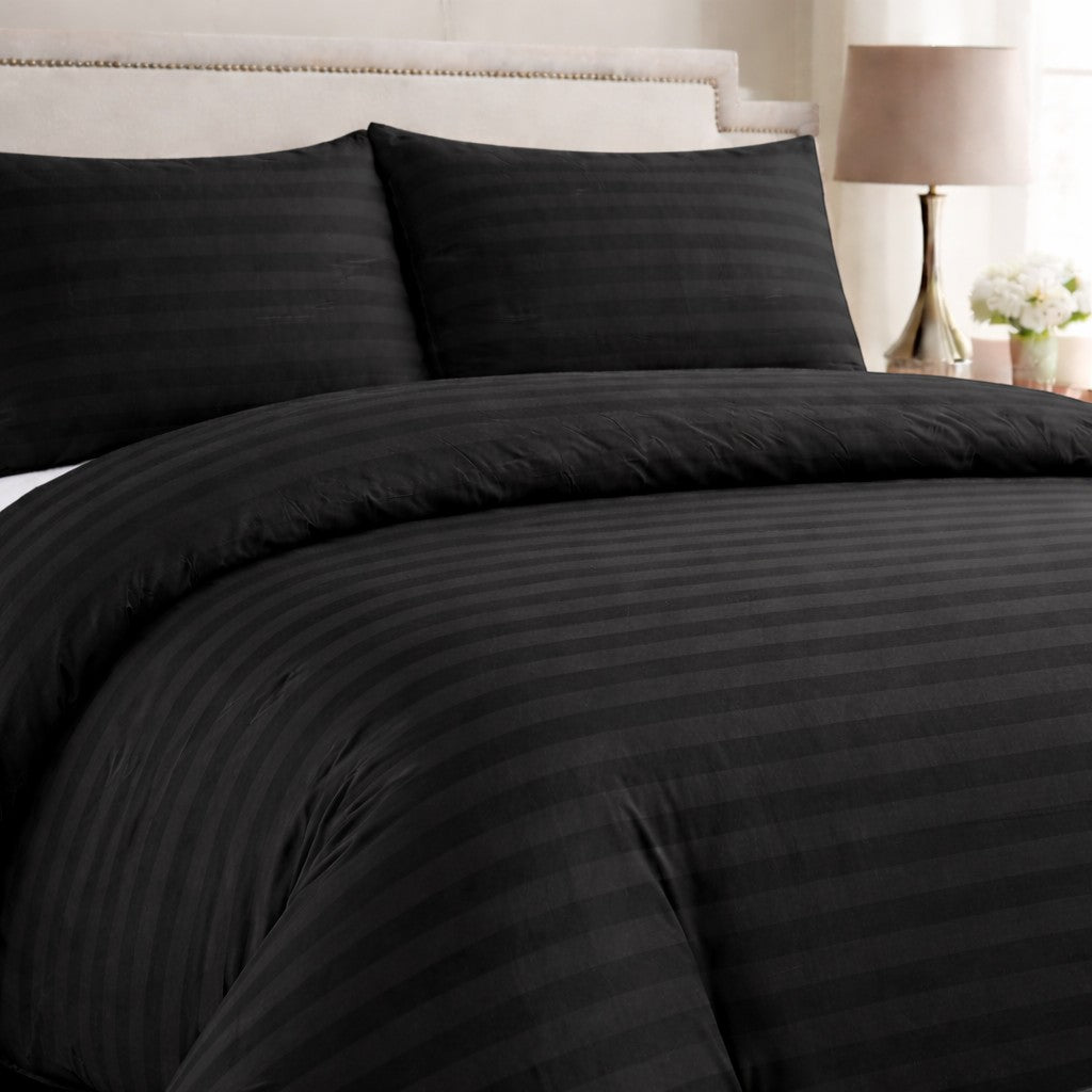 Hotel Collection black satin stripe microfibre duvet cover set with luxury hotel style design available in Single, Double, King or Super King Size