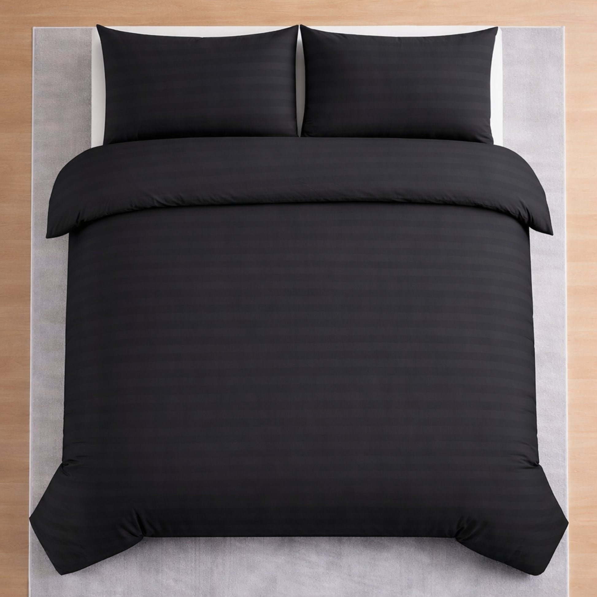 Hotel Collection black satin stripe microfibre duvet cover set with luxury hotel style design available in Single, Double, King or Super King Size