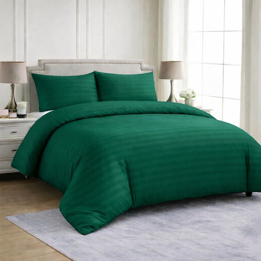 Hotel Collection emerald green satin stripe microfibre duvet cover set with luxury hotel style design available in Single, Double, King or Super King Size