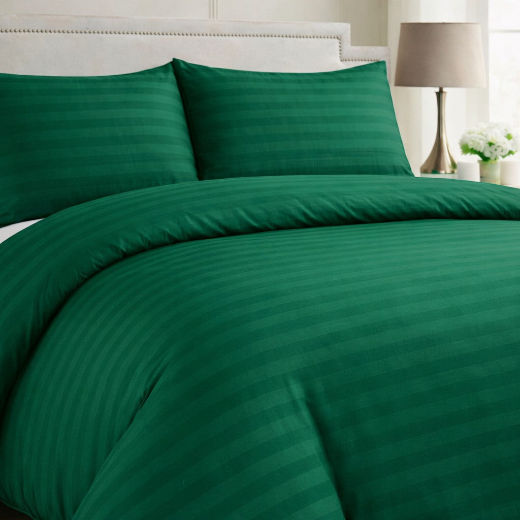 Hotel Collection emerald green satin stripe microfibre duvet cover set with luxury hotel style design available in Single, Double, King or Super King Size