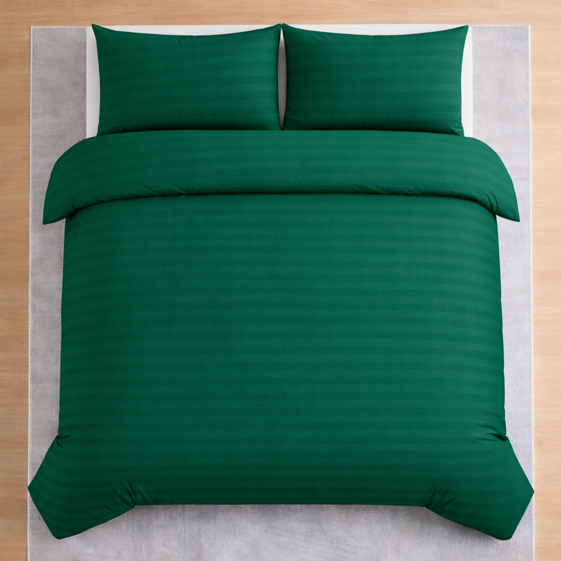 Hotel Collection emerald green satin stripe microfibre duvet cover set with luxury hotel style design available in Single, Double, King or Super King Size