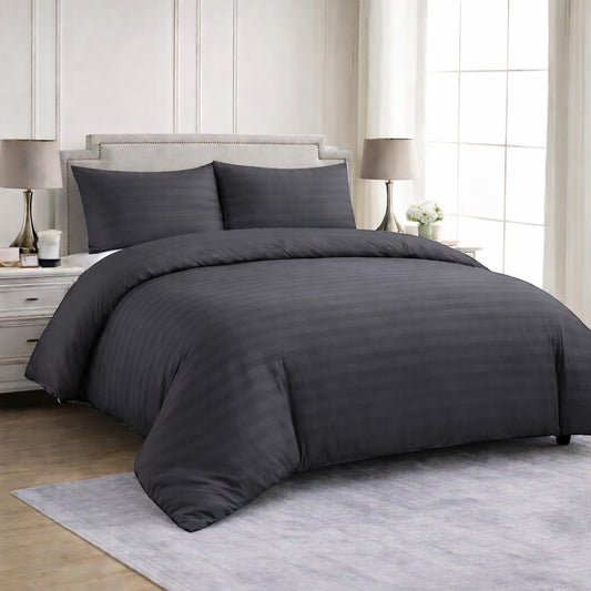 Hotel Collection grey satin stripe microfibre duvet cover set with luxury hotel style design available in Single, Double, King or Super King Size