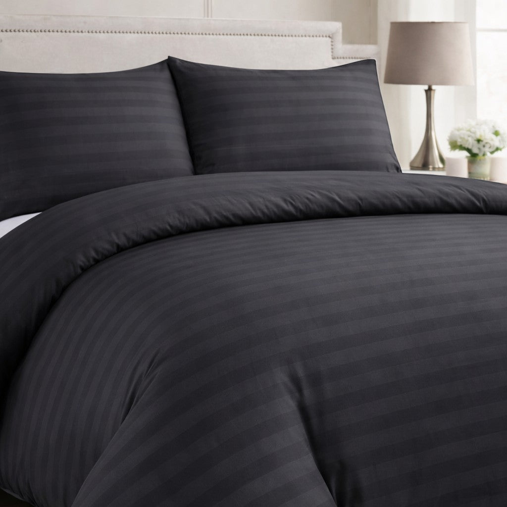 Hotel Collection grey satin stripe microfibre duvet cover set with luxury hotel style design available in Single, Double, King or Super King Size