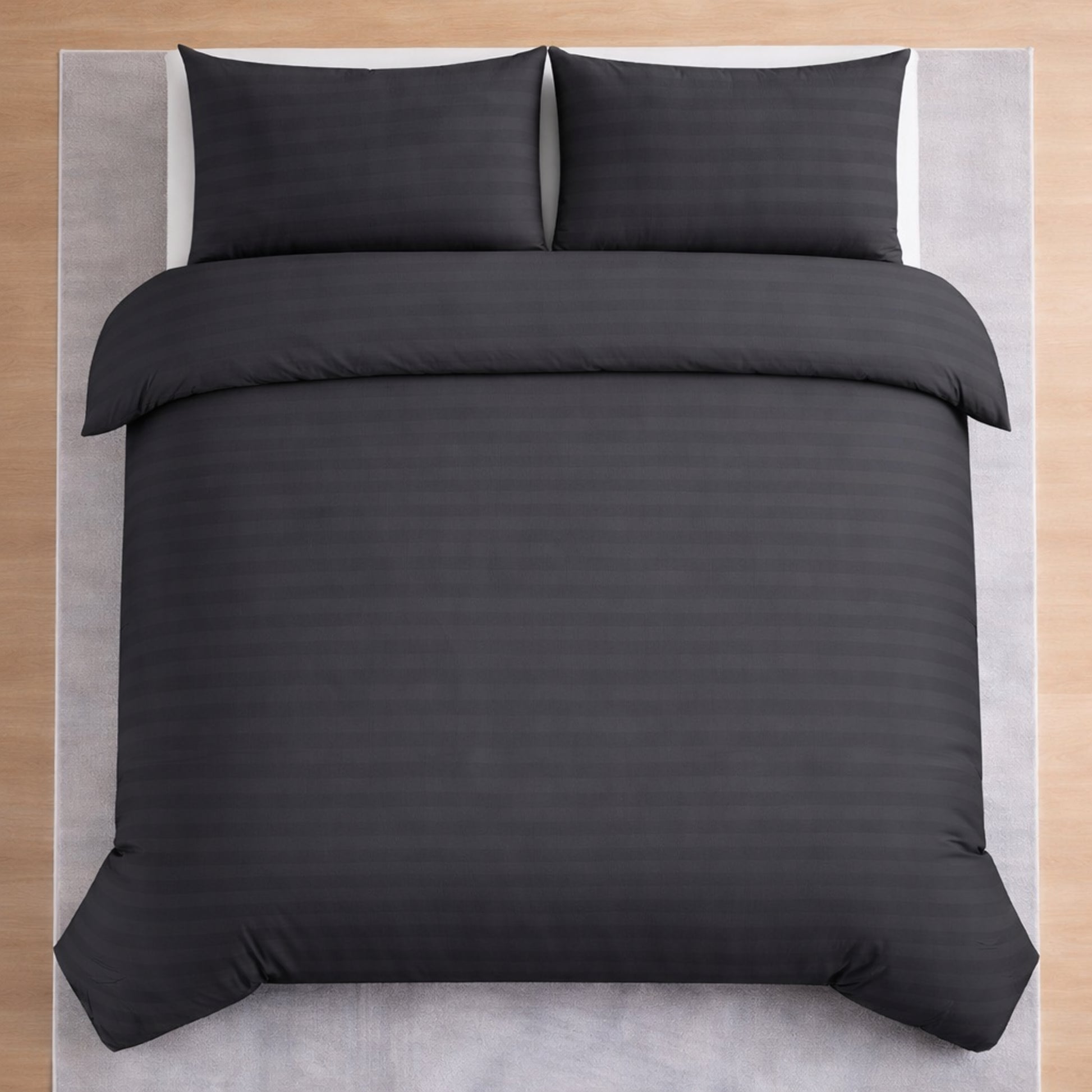 Hotel Collection grey satin stripe microfibre duvet cover set with luxury hotel style design available in Single, Double, King or Super King Size