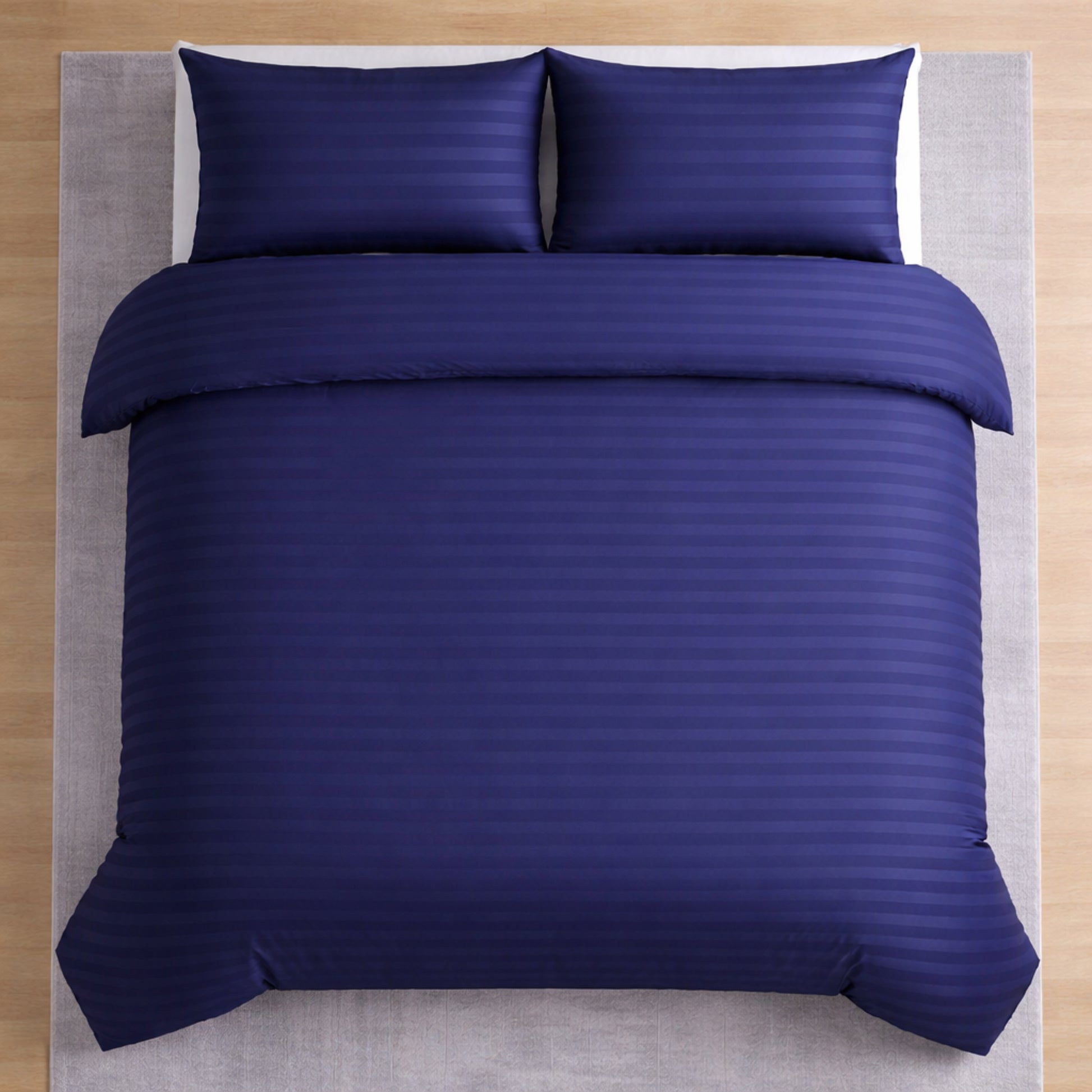 Hotel Collection navy satin stripe microfibre duvet cover set with luxury hotel style design available in Single, Double, King or Super King Size