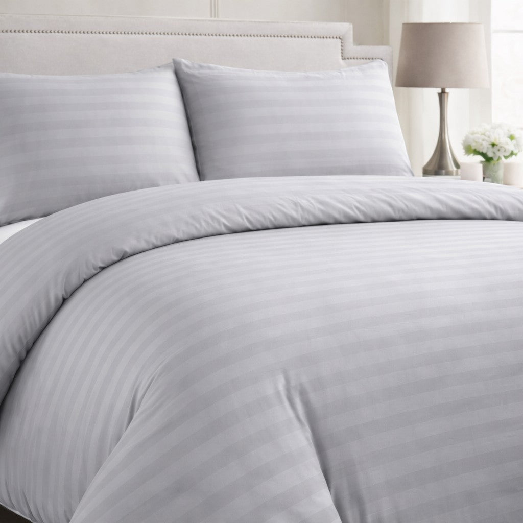 Hotel Collection silver satin stripe microfibre duvet cover set with luxury hotel style design available in Single, Double, King or Super King Size