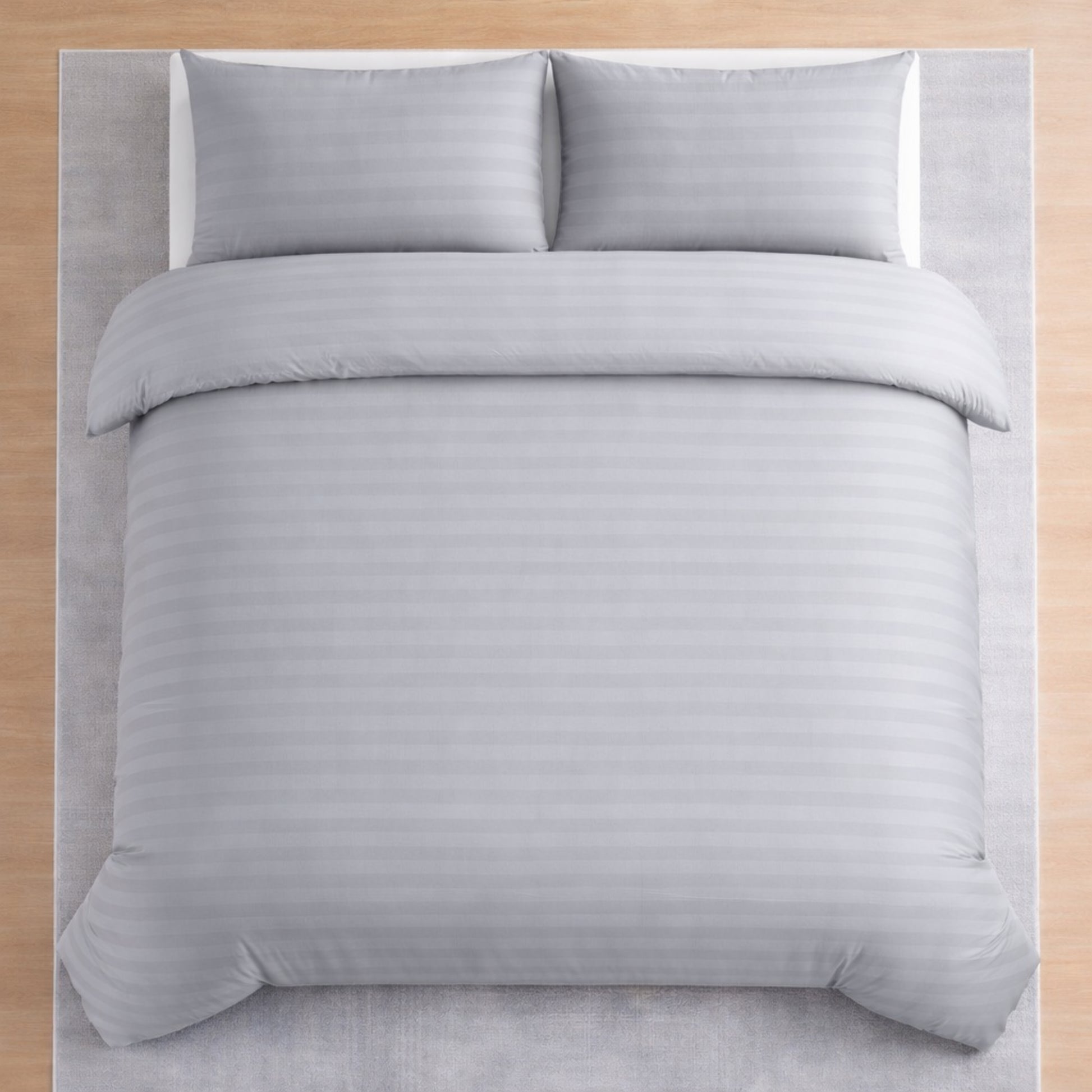 Hotel Collection silver satin stripe microfibre duvet cover set with luxury hotel style design available in Single, Double, King or Super King Size