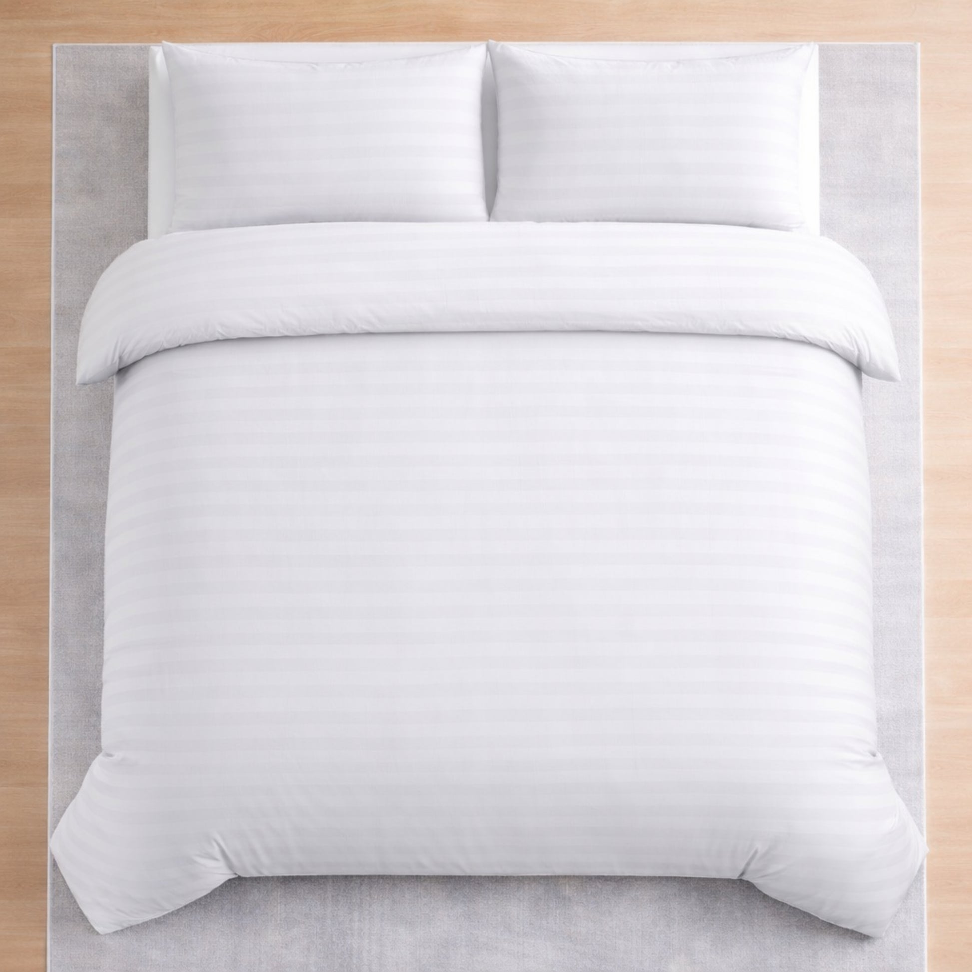 Hotel Collection white satin stripe microfibre duvet cover set with luxury hotel style design available in Single, Double, King or Super King Size
