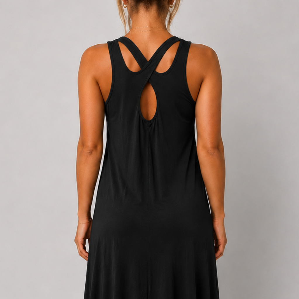 Women's Cross Back Swing Dress – Sleeveless Relaxed Fit Jersey Dress, One Size UK 8-14