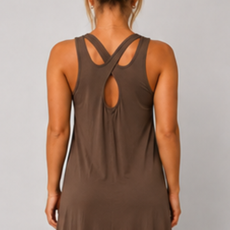 Women's Cross Back Swing Dress – Sleeveless Relaxed Fit Jersey Dress, One Size UK 8-14