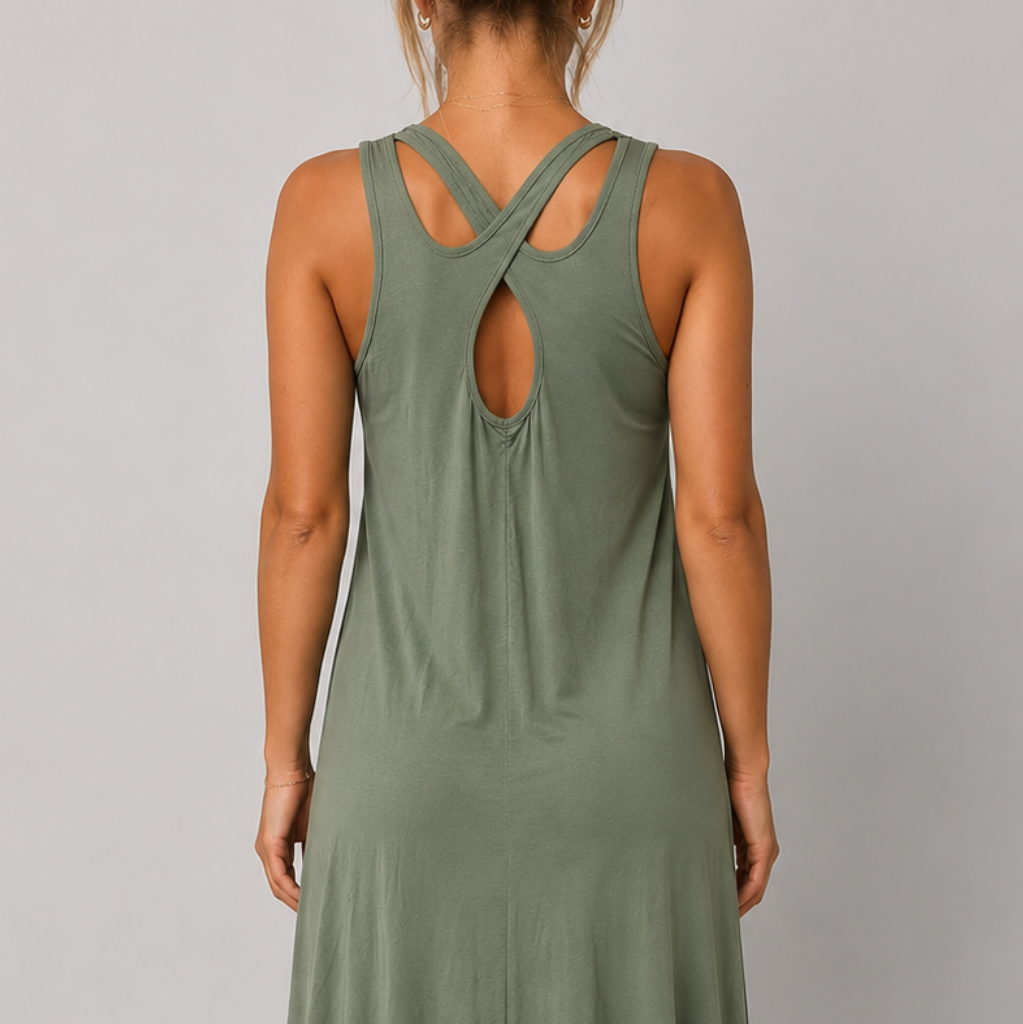 Women's Cross Back Swing Dress – Sleeveless Relaxed Fit Jersey Dress, One Size UK 8-14